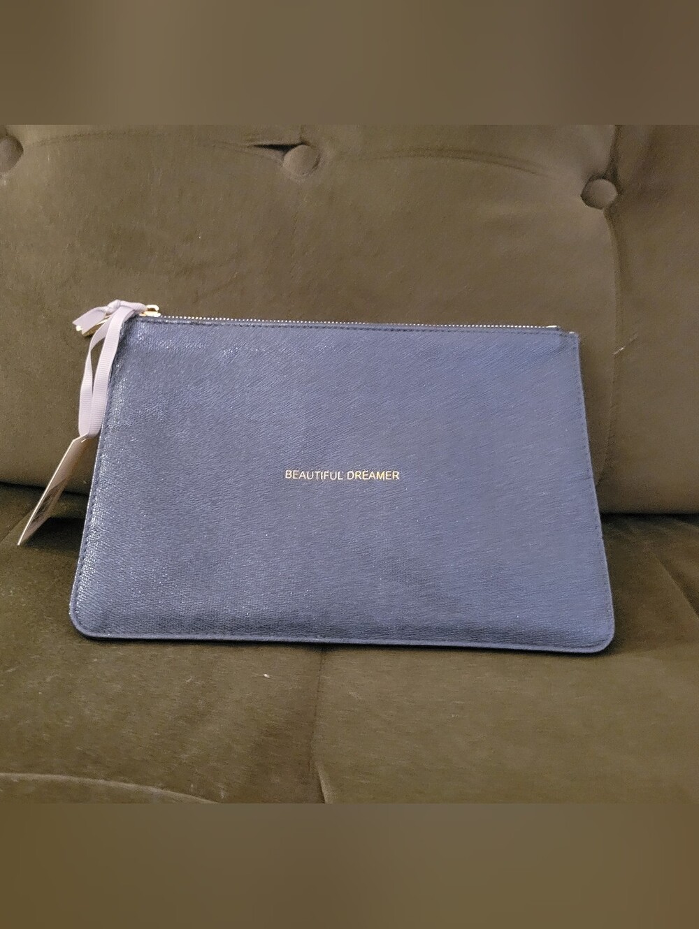 Katie Loxton Beautiful Dreamer Perfect Pouch Metallic Blue Vegan Leather